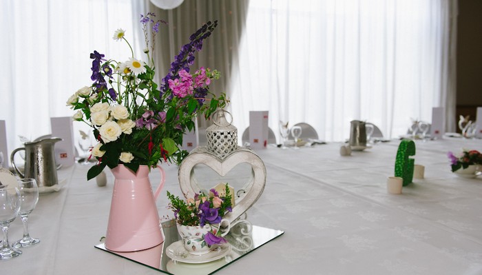 ristic pink and white table setting